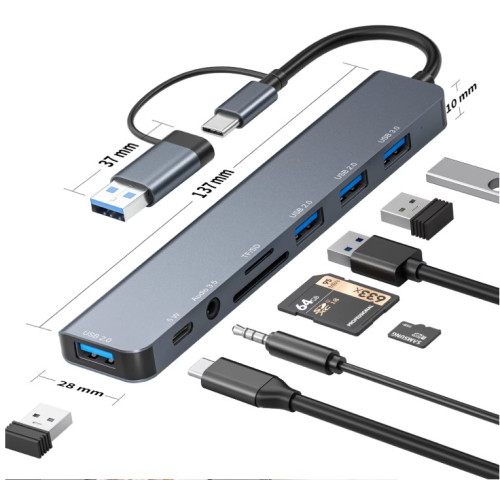 USB-хаб 3.0 Розгалужувач Type-C/ Type-A на 8 портів