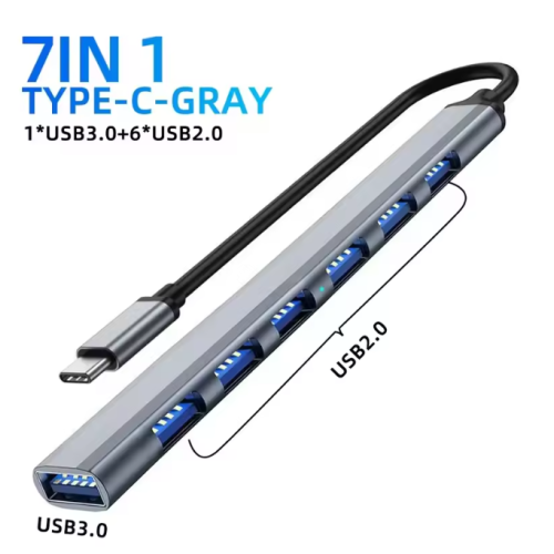 USB Type-c hub хаб 3.0 7 портів (USB2.0+USB3.0) сірий