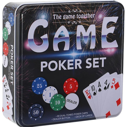 Набір для покеру в металевій коробці Professional Poker 80 фішок