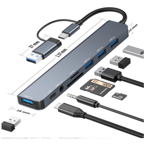 USB-хаб 3.0 Розгалужувач Type-C/ Type-A на 8 портів