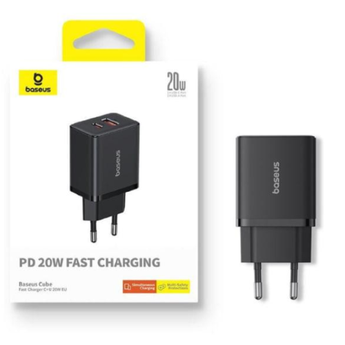 Сетевое зарядное устройство Baseus Cube PD 20W Fast Charging USB-A USB Type-C EU Быстрая зарядка QC4.0 QC3.0 Black
