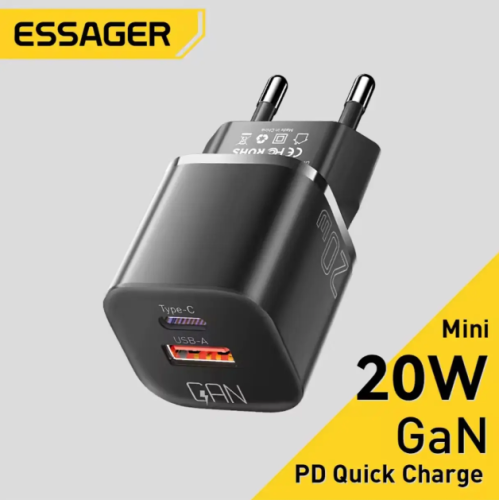 Швидка зарядка Essager GaN 20W ( 30W ) Type-C PD QC Quick Charge 3.0 Fast Charge ( Чорна )