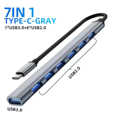 USB Type-c hub хаб 3.0 7 портів (USB2.0+USB3.0) сірий
