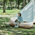 Матрац кемпінговий надувний одномісний Naturehike CNH22DZ027, 180x76x33 см, бежевий  із вбудованою помпою для надування