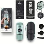 Портативна еспресо-кавоварка Wacaco Nanopresso блакитна з чохлом, механічна, для меленої кави