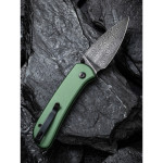 Ніж складаний кишеньковий Civivi Qubit, (7.6 см) Damascus / Aluminum темно-зелений