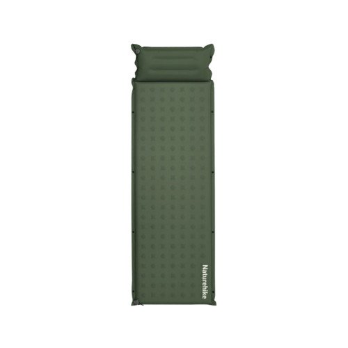 Матрац туристичний із подушкою, самонадувний одномісний Naturehike CNK2550WS025, вологостійкий, 200х65х3 см, зелений