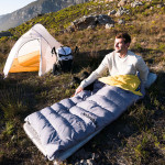 Спальник з натуральним пухом Naturehike CW400 NH18C400-D, p-р L, жовто-сірий
