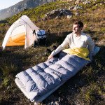 Спальник з натуральним пухом Naturehike CW400 NH18C400-D, p-р L, жовто-сірий